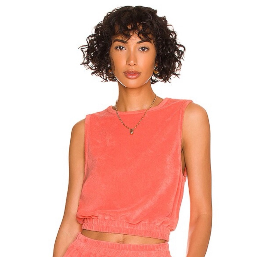 Monrow Terry Cloth Cropped Sleeveless Tank Top Orange Georgia Peach Size XXS